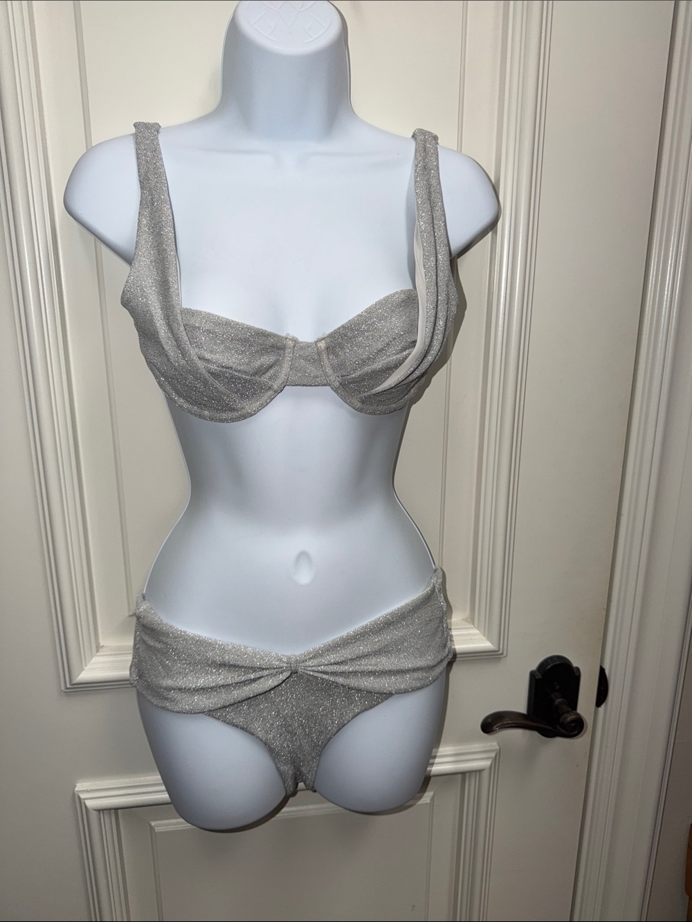 devon windsor silver metallic bikini bra top grey shimmer swimsuit